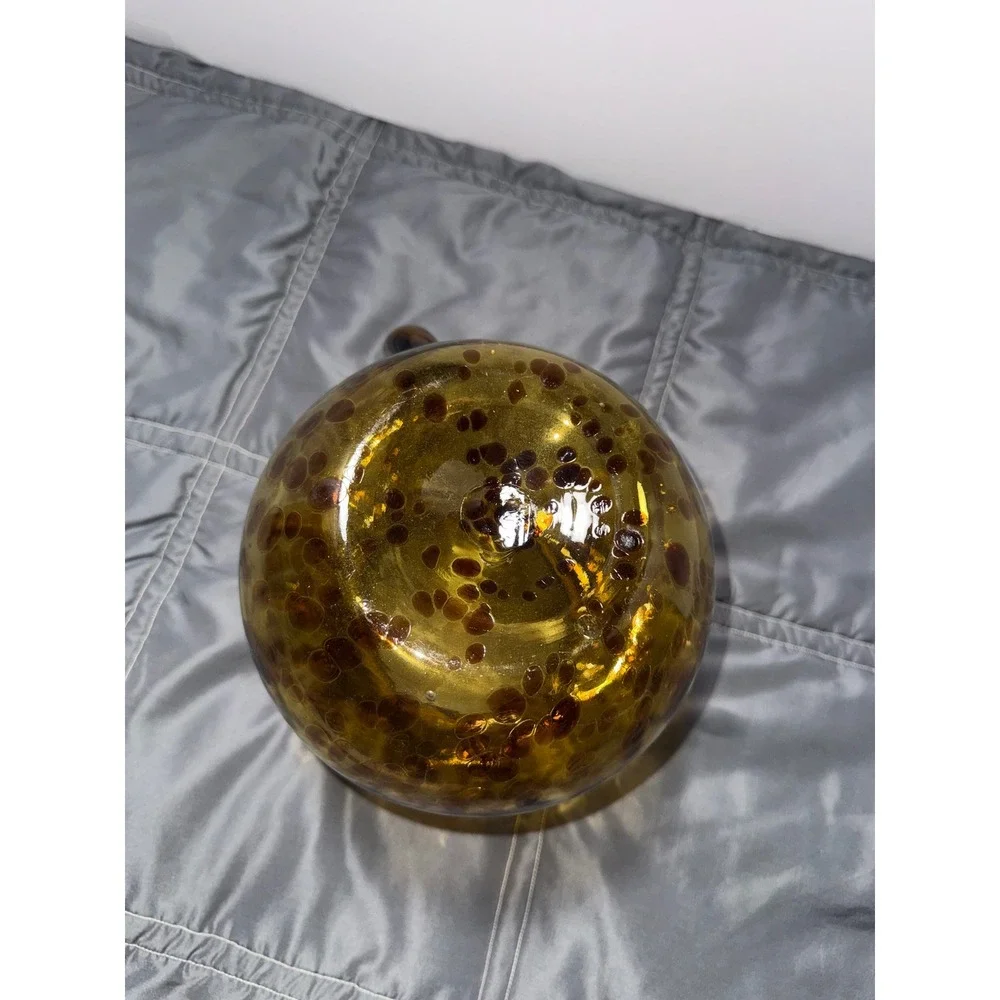Hand Blown Amber Tortoiseshell Glass Pitcher Round Leopard Spot Art Glass Carafe